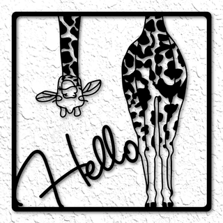 giraffe wall art 2d safari decor hello savannah africa african sign nursery home low poly cute animal welcome spots 3d print model - Mito3D