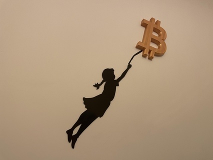 girl bitcoin balloon banksy inspired statue crypto art 3d print model - Mito3D