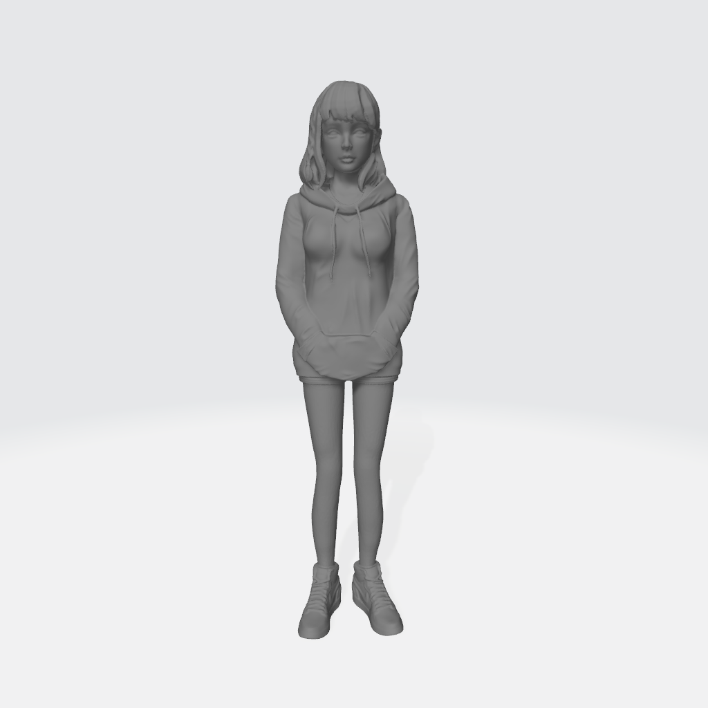 ragazza figura in piedi indossare felpa cappuccio donna 1 64 3D print model - Mito3D