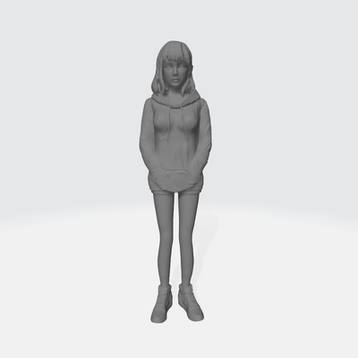 girl figure standing wearing hoodie woman 1 64 3d print model - Mito3D