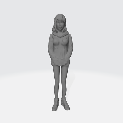 ragazza figura in piedi indossare felpa cappuccio donna 1 64 3d print model - Mito3D