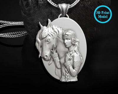 girl horse pendant jewelry gold bangle 3dsmax metal copper prototype stl casting bracelets necklaces animal milling pendants woman silver design 3d print model - Mito3D