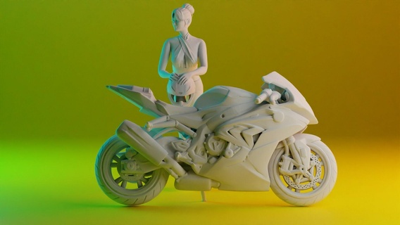 ragazza in posa motociclo gioco figura sport diorama femmina modello macchina magra donna giocatore uomo maschio moto 3d print model - Mito3D