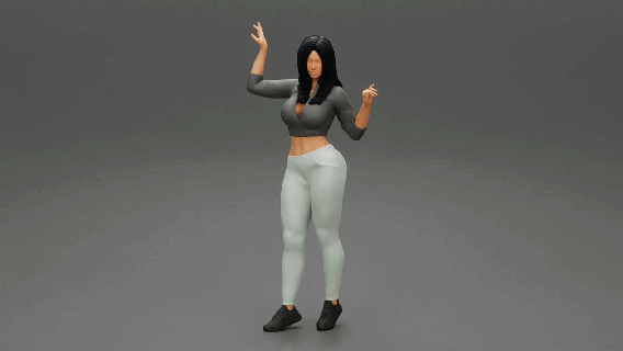 menina posando curto camisa mostrando barriga 3d impressão modelo mulher moda corpo roupas personagem humano fêmea anatomia estátua escultura metamorfose pé Penteado cabelo 3d print model - Mito3D