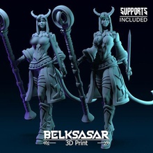 girl tiefling wizard normal nude 3d print model armor beautiful detailed fantasy female realistic woman magic mage horns boardgames tail 28mm dnd skirt 32mm 55mm miniatures figurines 3d print model - Mito3D