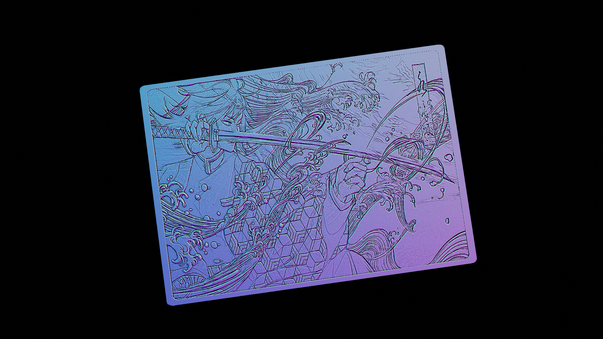 giyu tomioka - demon slayer kimetsu yaiba card pokemon sculpt relief art animal anime ash pikachu lugia frame painting demonslayer 3D print model - Mito3D