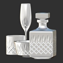 glass bottles art model crystal alcool alcohol whiskey brandy drink trasparent bottle glasses free 3d print model - Mito3D