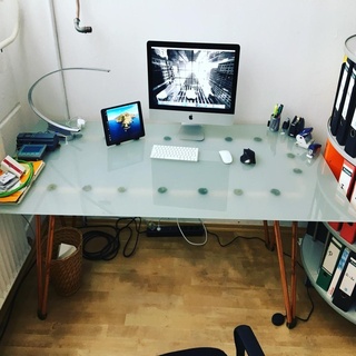 glass table copper legs office home work desk 3d print model - Mito3D