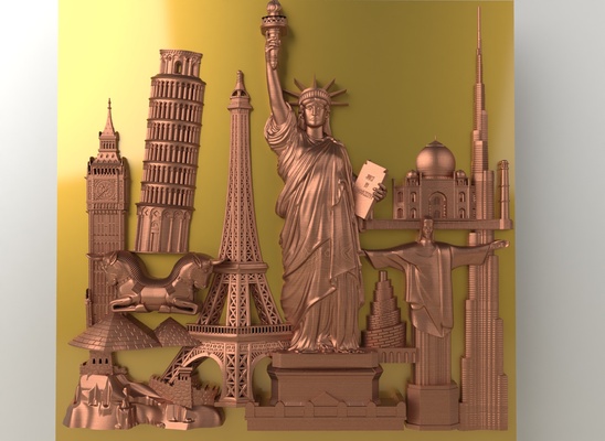 global collection art globalwonders 3dmodel cncdesign worldlandmarks architecturalart eiffel liberty statue china french london 3d print model - Mito3D