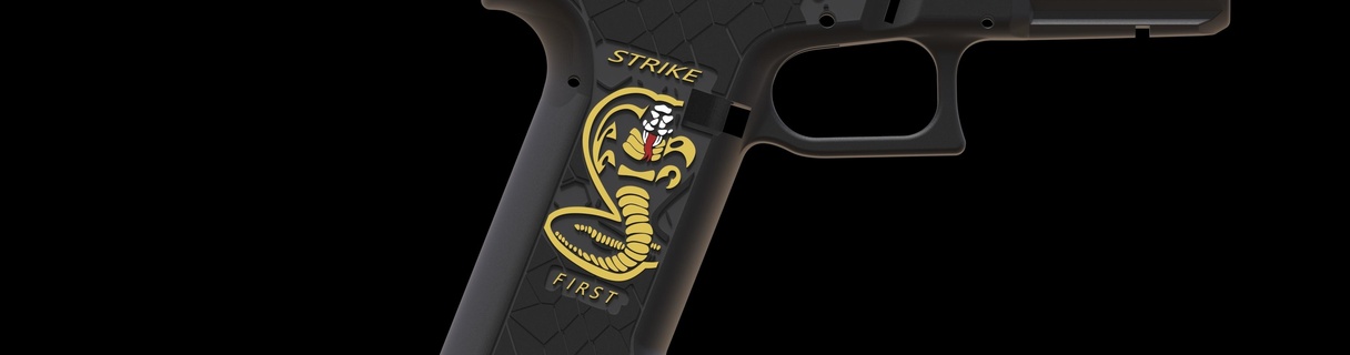 glock 17 cobra kai stipple 192 19 guns firearms grips handstop speedloader extended release fmda gun artistic designs 3d print model - Mito3D