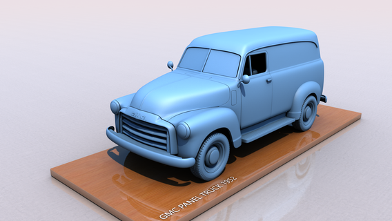gmc panel truck 1952 chevy chevrolet van cargo usa america transport road wheels 3dprint print collection vintage miniatures vehicles old car 3d print model - Mito3D