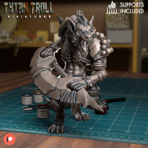 gnoll 2h lama pre supported gioco dnd miniatura minis dungeon draghi 32mm tytantroll miniature patreon 3D print model - Mito3D