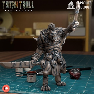 gnolle chef élevé club pre supported dnd miniature minis donjons dragons 32mm tytantroll miniatures Patreon 3d print model - Mito3D