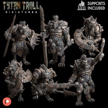 gnoll pack - pre-supported game dnd miniature minis dungeons dragons 32mm tytantroll miniatures patreon leader spear twin blade 2h 3d print model - Mito3D