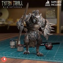 gnoll spear shield - pre-supported game dnd miniature minis dungeons dragons 32mm tytantroll miniatures patreon 3d print model - Mito3D