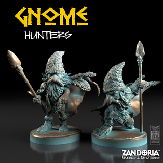 gnome hunters hunter stone age ice sabertooth cat miniature 28mm dnd tabletop rpg zandoria 3d print model - Mito3D