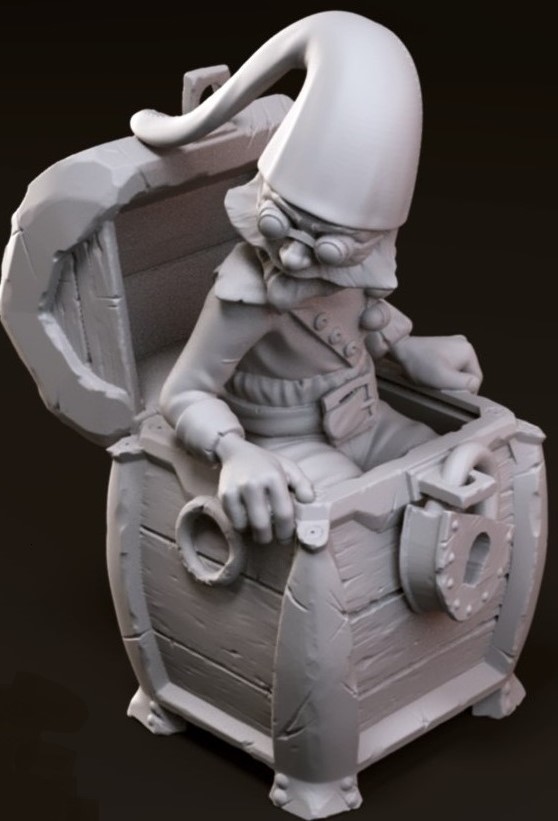 gnome in chest art 3D print model - Mito3D