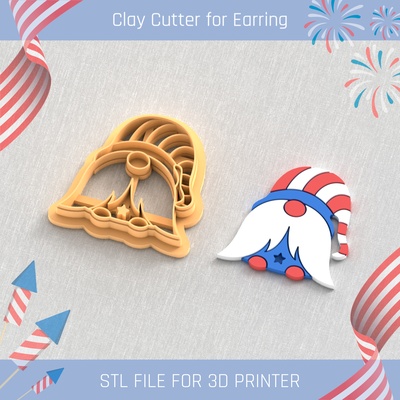 gnome usa independence day clay cutter tools earring 4st july 3d print model - Mito3D