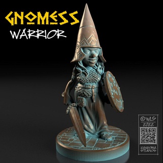 gnomess guerrero gnomo valquiria hembra miniatura dnd mesa dndminiatures zandoria 3d print model - Mito3D