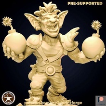 goblin bomber nr2 warcraft bomb explosive specialist mini miniature wargame role-playing dnd d&d pathfinder board game pre-supported fantasy rpg engineer artificer 3d print model - Mito3D