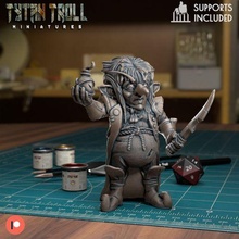 goblin imposter - pre-supported game dnd miniature minis dungeons dragons 32mm tytantroll miniatures patreon holding knife 3d print model - Mito3D