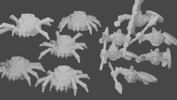 goblin spider riders spear night moon giant rider shield banner 28mm tabletop crooked kobolds 3d print model - Mito3D