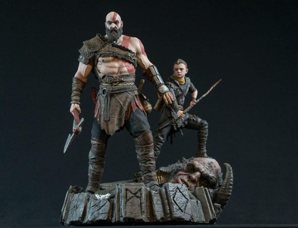 Deus guerra Kratos Atreus estátua texturizado arte playstation Toque xbox janelas pcgame tendência 3d print model - Mito3D