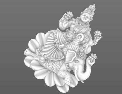 Göttin Lakshmi 3d Verkörperung Wohlstand Vermögen Anhänger Lotus Hindu Mythologie göttlich Kalasha Gold Elefant Reinheit spirituell Dharma kama artha Moksha Schmuck 3d print model - Mito3D