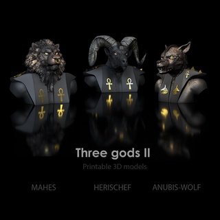 gods 3-pack ii mahes-heretic + wolf-hound bust -stl 3d print file mahes lion sculpture high-polygon herischef wolf wolf-dog stl printing imagination qu3d anubis b stestl-file 3d print model - Mito3D
