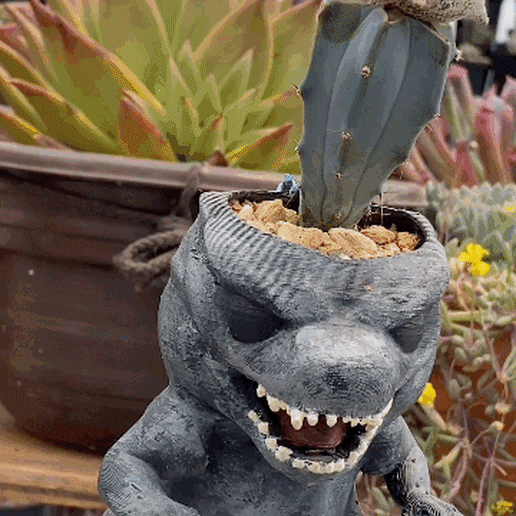 godzilla funko style - flowerpot design pot garden plants plant succulents toy collectible 3D print model - Mito3D