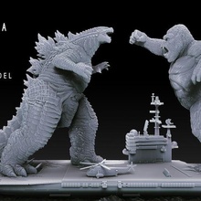godzilla kong diorama monsterverse vs gojira king figure monkey collectible 2021 aircraft carrier jet helicopter 3d print model - Mito3D