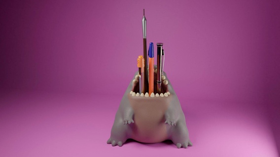 godzilla pen holder porta pencel pencil brush pencils lepices dino dinosaur rex base 3d print model - Mito3D