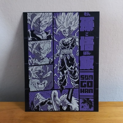 gohan multicolore art dragon balle forge chapeaux paré image lithofanie goku ozaru vegetta nube shenlong mur esferas graines litofania sombra silueta 2d 3d print model - Mito3D