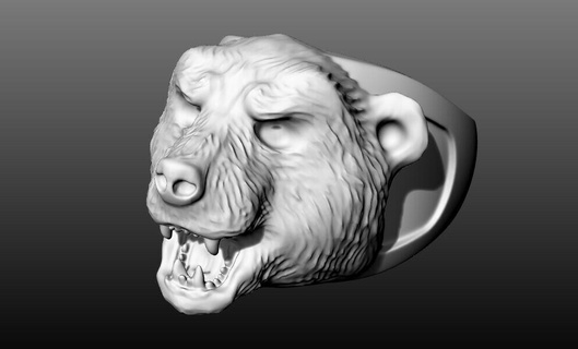 oro oso cabeza anillo 3d joyería joya plata imprimible Arte anillos animal salvaje lujo hombre naturaleza 3d print model - Mito3D