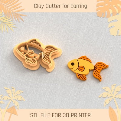 gold fish summer clay cutter tools earring turtle beach shell 3d print model - Mito3D