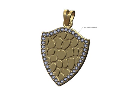 gold nugget diamond shield pendant bail 3d print model nuget silver texture jewelry jewellery printable bling necklace armor medieval luxury hiphop 3d print model - Mito3D