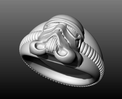 oro Stormtrooper testa squillare 3d modello stella guerre ispirato gioielleria stampabile argento gioiello lusso platino tempesta soldato arte prezioso illustrazione splendente forma anelli 3d print model - Mito3D