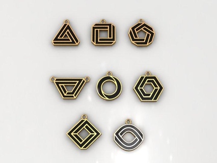 altın 3d geometrik emaye kolye yazdırılabilir 3dprint mücevher takı gümüş hediye şık üçgen emayeler az altıgen Meydan daire göz renk 3d print model - Mito3D