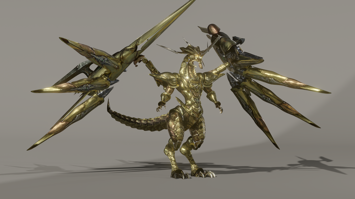 golden dragon - rigged stl file included art monster 3d print model - Mito3D