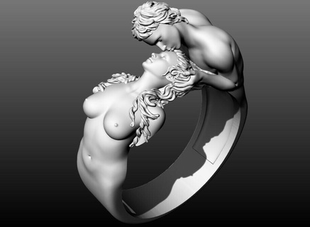 dorado frente Beso hombre mujer anillo 3d imprimible joyería joya oro 3dmodel plata amor hermoso romántico beso anillos 3d print model - Mito3D