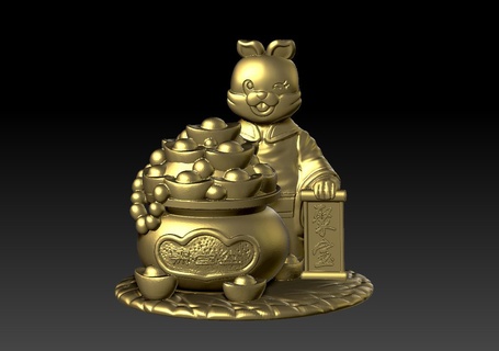 golden rabbit annunciation - gathering wealth ornament 2 new year ingot 3d print model - Mito3D