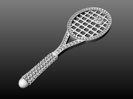 golden tennis racket pendant 3d jewelry diamond jewel jewellery sports sport gold silver printable ball game platinum equipment gem pendants 3d print model - Mito3D