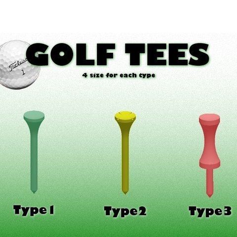 tees de golf 3 types divers le sport à l'extérieur les sports taille paramétrique fer repasser l'herbe pilote 3D print model - Mito3D