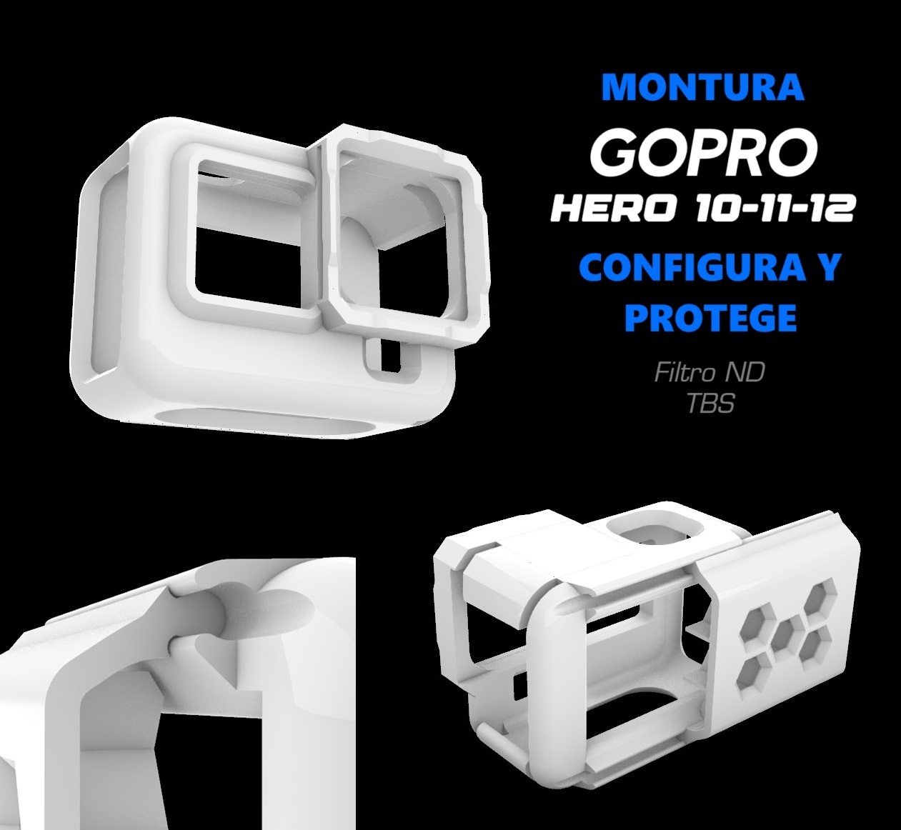 gopro 12 fpv montieren rückseite bildschirm schild filtro tbs 11 drohne gopro12 gopro10 gopro11 nocken actioncam dronefpv universal 3D print model - Mito3D