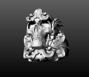 gothic baroque skull ring floral ancient art antique medieval retro ornate sculpture vintage fantasy jewel jewelry gold silver rings 3d print model - Mito3D
