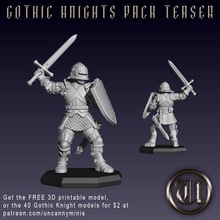 gothic knights pack teaser game male human knight fighter armor plate free 3d printable mini miniature dnd rpg ttrpg 3d print model - Mito3D
