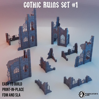 gothic ruins set 1 - print-in-place Game w40k sector space marine building scenery jouet modular imperial guard eldar ruin sci fi 3d print model - Mito3D