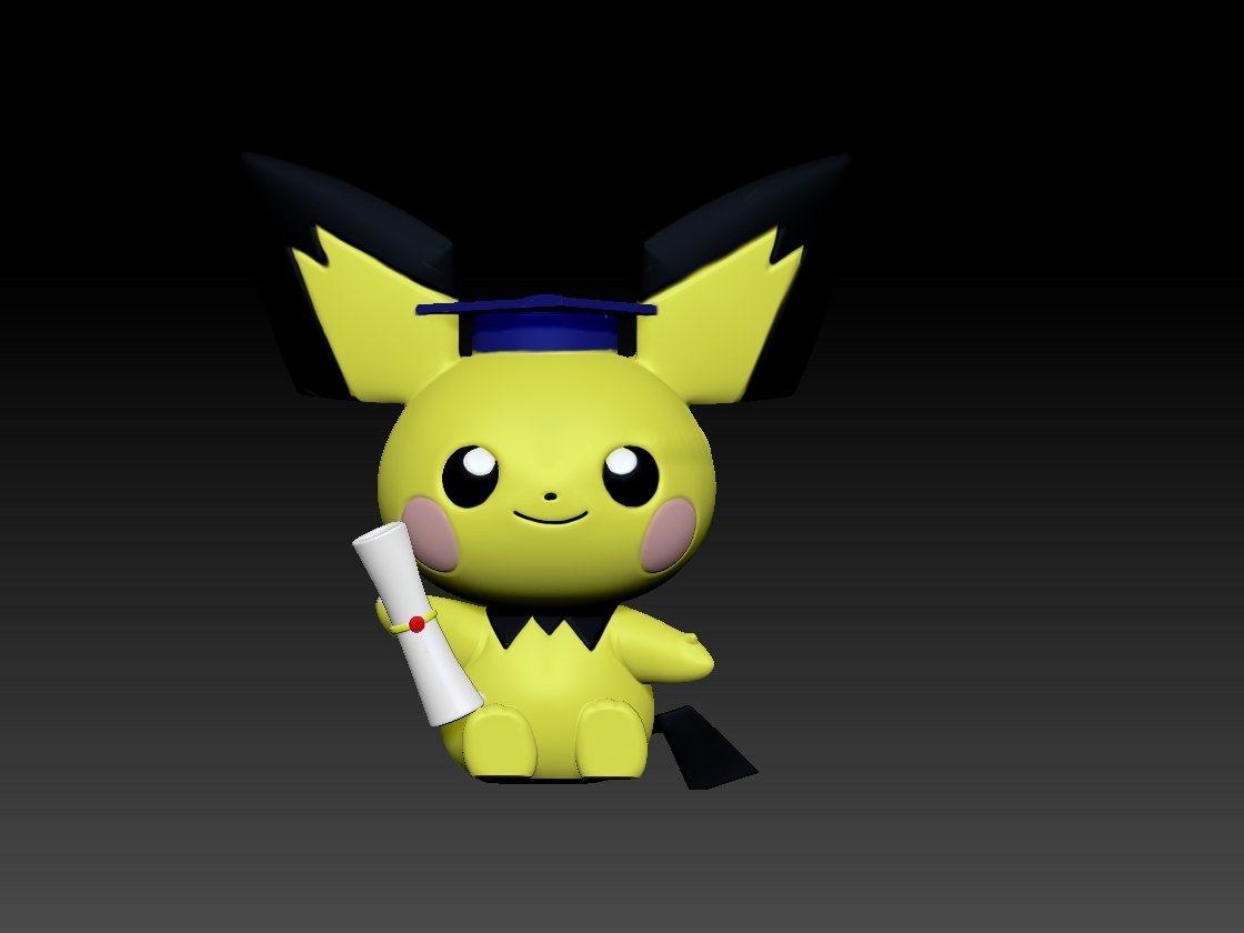 l'obtention diplôme pichu art jouet Pokémon anime Pikachu 3D print model - Mito3D