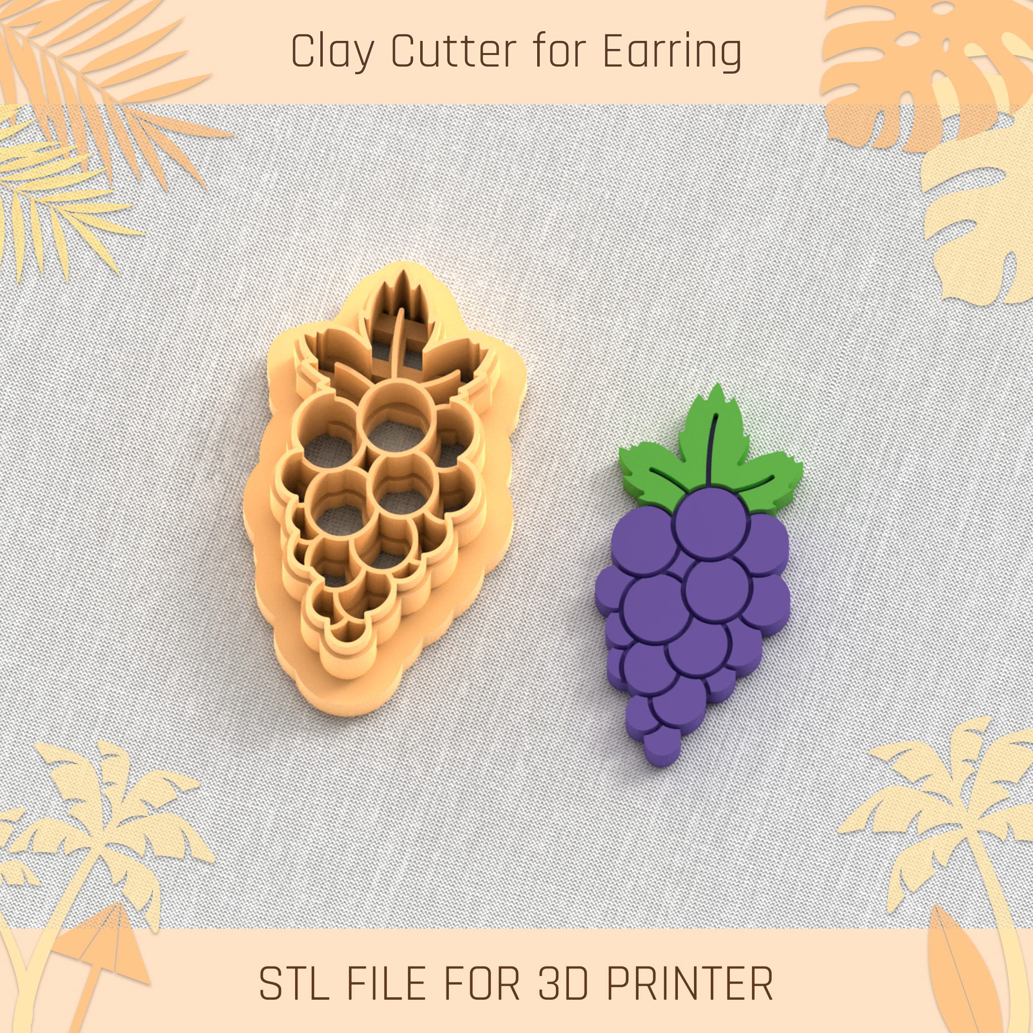 grape summer clay cutter tools earring turtle beach shell 3D print model - Mito3D