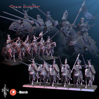 grave knights miniature undead zombie skeleton knight deathknight paladin horses lances 3d print model - Mito3D